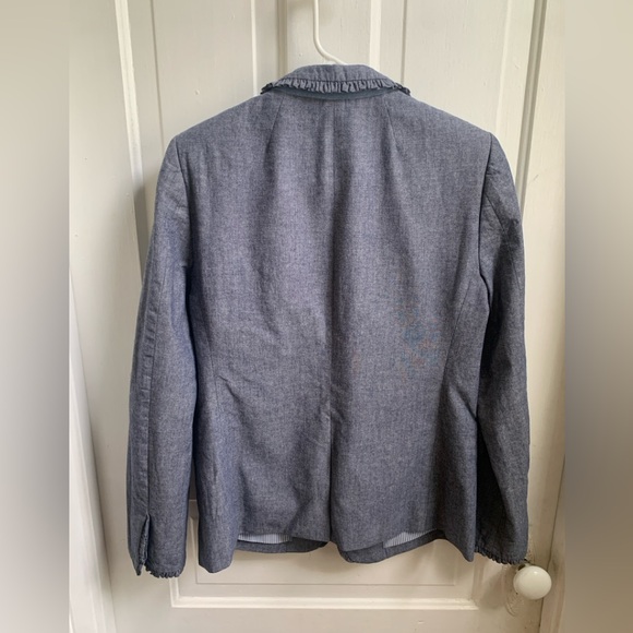 J Crew Regent Blazer Chambray Ruffle Size 8 Blue - Picture 5 of 9
